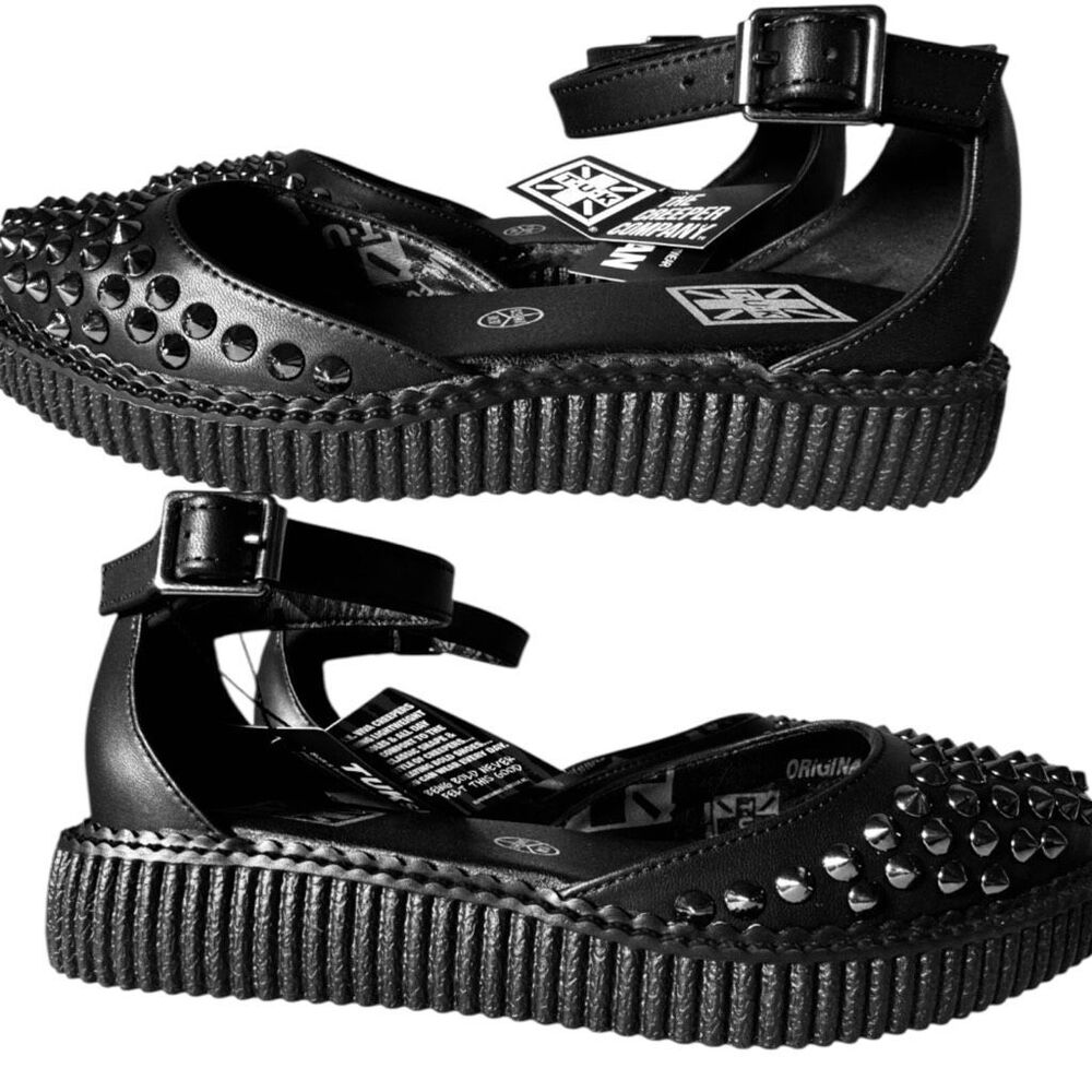 TUK Black Goth Spiked Pointed Toe Platform Mary Jane’s Ankle Buckle Sz 9 NWOB - Picture 2 of 6